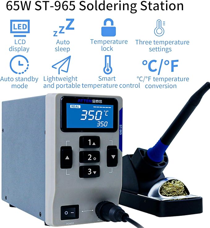 ATTEN-MS-300 3-in-1 Soldering Station, 110V Anti-Static Maintenance System, with 5 Air Nozzles, Suitable for Electronic Chip Maintenance