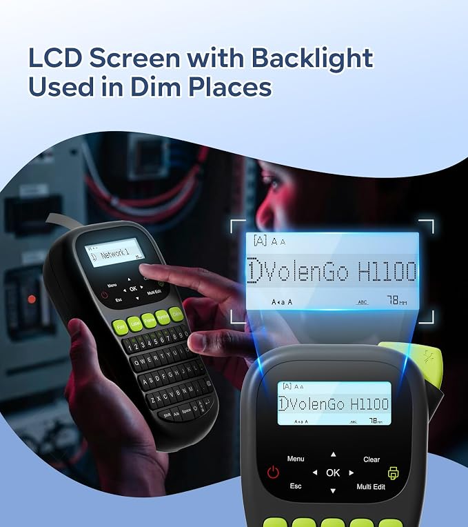 Label Maker Machine with-Tape, Wire Label Maker Waterproof-Labels, H1100 Handheld Electric Labelmaker with Keyboard, Backlit-LCD & One-Touch Key & Laminated-Tape, Home Industrial Office Organization