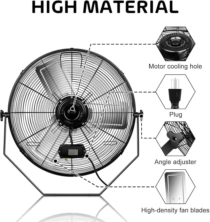 Simple Deluxe 24 Inch Industrial Wall Mount Fan, 3 Speed Commercial Ventilation Metal Fan, Black