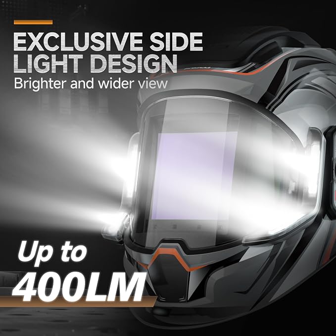 ANDELI Welding Helmet with 4 LED Light, 180° Panoramic 6 Arc Sensor True Color Auto Darkening Welding Hood with Internal Display, 2400mAh Rechargeable Battery for TIG/MIG/Cut/Grind Moner LED PRO
