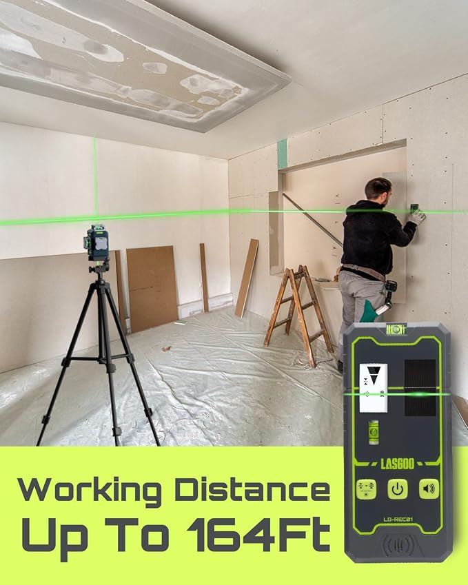 LasGoo Laser Level 3x360° Self Leveling, 3D Green Cross Line Laser for Construction and Picture Hanging,LasGoo LG-REC01 Laser Receiver for Laser Level