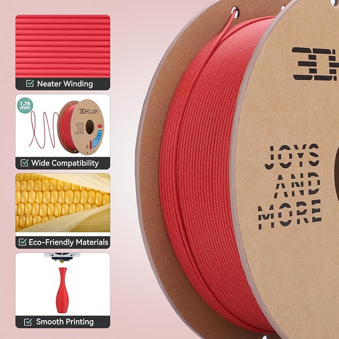 3DHoJor Matte PLA Filament 1.75mm, Upgrade 1kg*2 Bundle Cardboard Spool PLA Filament 1.75 PLA 3D Printing Filament, Print with Most 3D Printers Using 3D Filament-1kg*2 Fire Engine red