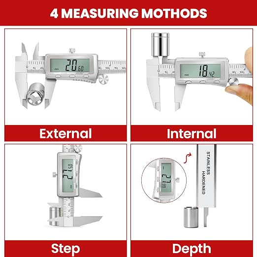 Digital Caliper, Rechargeable Calipers 12 inch with Backlight LCD Screen, All Metal Caliper Measuring Tool with MM/in/F Conversion, Auto Off Micrometer for Jeweler/Woodworking/DIY/Household