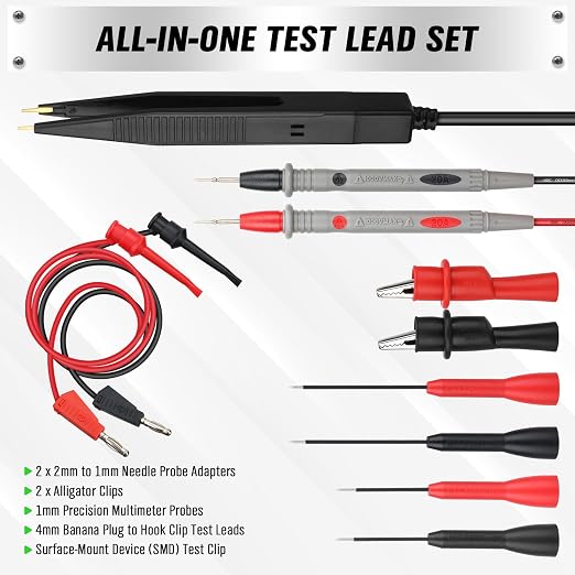 SWANLAKE 11-Piece Multimeter Test Leads Set, CAT III 1000V 20A Multimeter Probes with Alligator Clips, Needle Probe, Banana Plug to Hook Clip, Soft PVC Volt Meter Lead