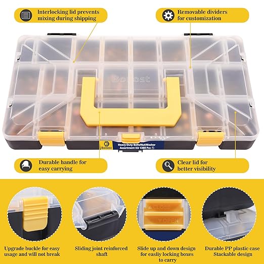 Bonost 3010pcs Hardware Assortment Kit with Assorted SAE & Metric Phillips Head Bolts, and Grade 8.8 Metric Hex Bolt Set with Matching Nuts and Lock Washers (4 Trays)