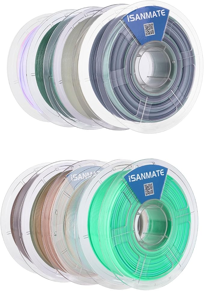 iSANMATE Gradient PETG Filament Bundle 1.75mm Translucent Dual Tri-Color High Speed Color Change 3D Printer Filament 50-400mm/s Specifically Designed for Lamps for Bambu Lab 3D Printers(250g*8