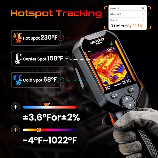 GH340 Thermal Imaging Camera 640x480 Super Resolution, Dual-Camera with 2MP Visual Camera, 256x192 IR Resolution Handheld Thermal Camera for Home Inspection, HVAC Electrical Water Leak Break Detection