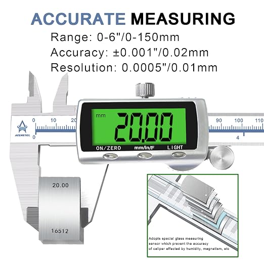 Digital Caliper Electronic Measuring Tool,Digital Vernier Caliper Inch/Millimeter/Fraction Measurement Caliper for Jewelry-Metal Metric Measure Caliper for Engineer,LCD Screen Featured Backlight