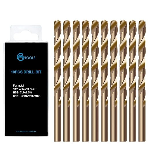 GMTOOLS 5/16 inch Cobalt Drill Bits, M35 HSS, 135 Degree Tip, Jobber Length Twist Drill Bit Set for Hard Metal, Stainless Steel, Cast Iron, Wood and Plastic, with Storage Case, Pack of 10