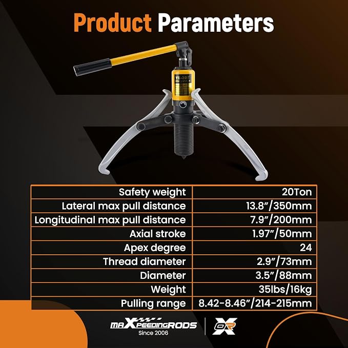 maXpeedingrods 20T Hydraulic Gear Puller, Hydraulic Wheel Bearing Puller Kit, 2 or 3 Jaws Puller, Bearing Hub Separator, Heavy Duty Hydraulic Puller Separator Tool