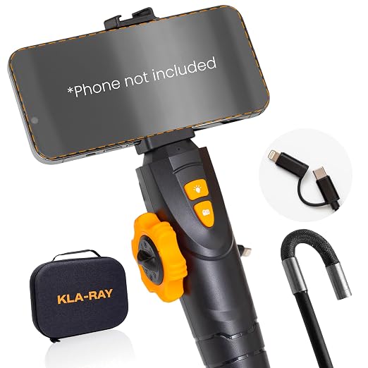 UW19-MP60 Two-Way Articulating Borescope with Light, 6mm Inspection Camera for iPhone & Android, Type-C & Lightning Compatible Flexible Snake Camera for Automotive Engine Inspection, 3.3FT