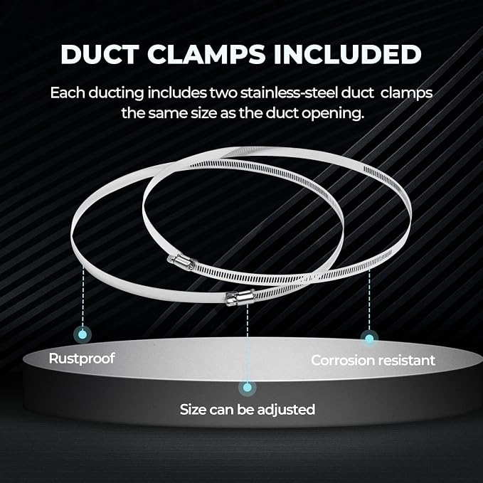 Simple Deluxe 14 Inch 25 Feet Ducting, Non-Insulated Flex Air Aluminum Foil Duct for Dryer Vent Hose, Heating, Cooling, Ventilation, Exhaust, 2 Clamps Included, Silver