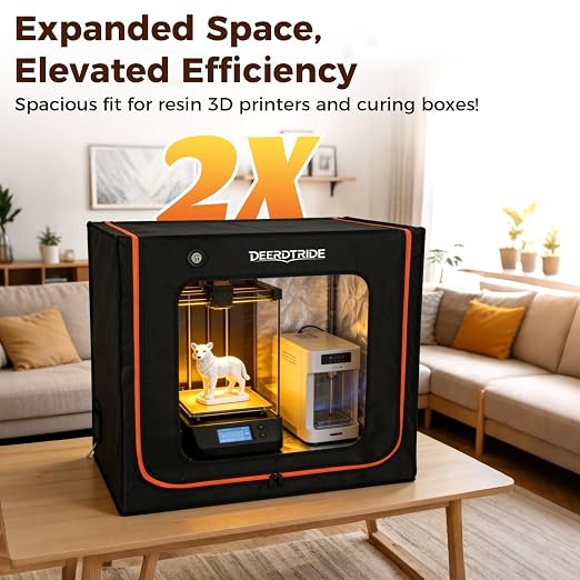 Large Resin 3D Printer Enclosure with Ventilation System & LED Light, Vented 3D Printer Enclosure with Carbon Filter, Odor Control, Noise Reduction, Dustproof Tent Cover for LCD UV Resin Printers
