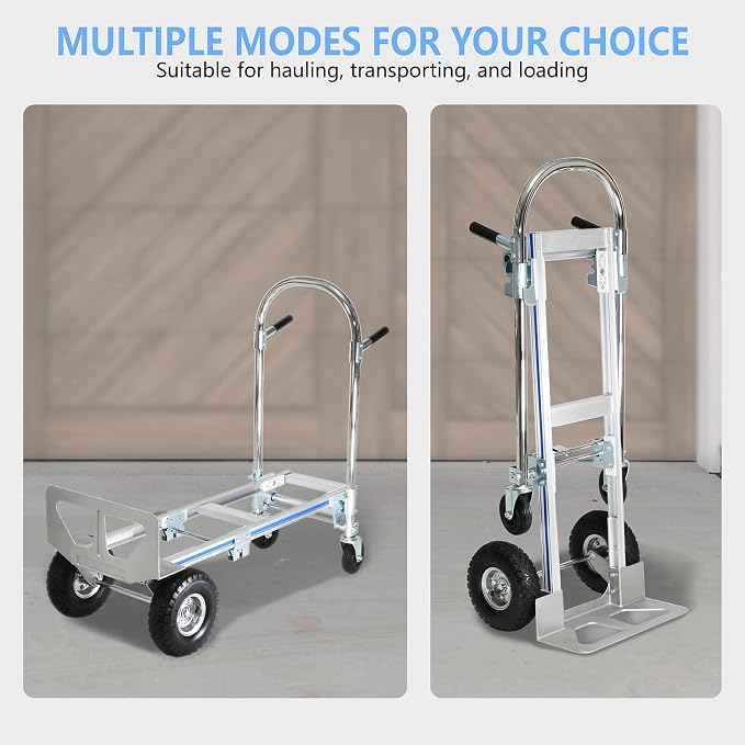 Heavy Duty Convertible Hand Truck, 2 in 1 Folding Dolly 800 LBS Capacity Industrial Platform Cart Collapsible Truck for Transport & Moving in Warehouse, Home, Supermarket