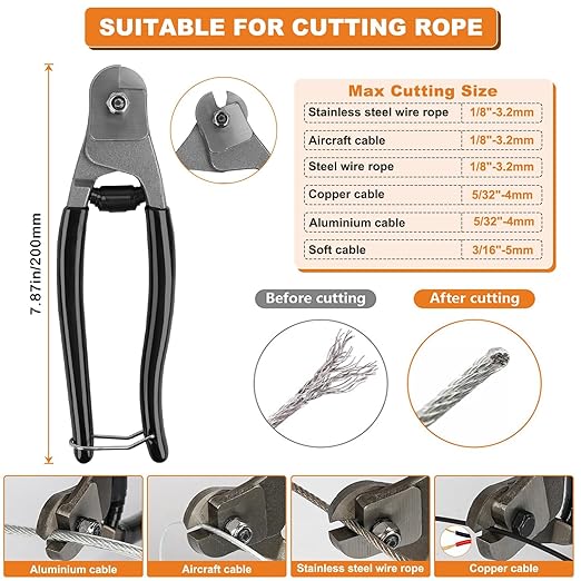 TooTaci 1/8" Wire Rope Kit with 200ft Vinyl Coated Stainless Steel Cable, Wire Rope Crimping Tool & Cutter, Turnbuckles for Cables Wires, Hanging Clothes, String Lights Hanging