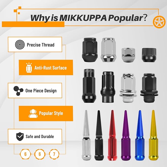 MIKKUPPA M12x1.5 OEM Wheel Lug Nuts, Replacement for 2001-2022 Ford Escape, 2012-2018 Focus, 2006-2020 Fusion Factory Wheels, Black One-Piece Style Large Acorn Seat Tire Nuts