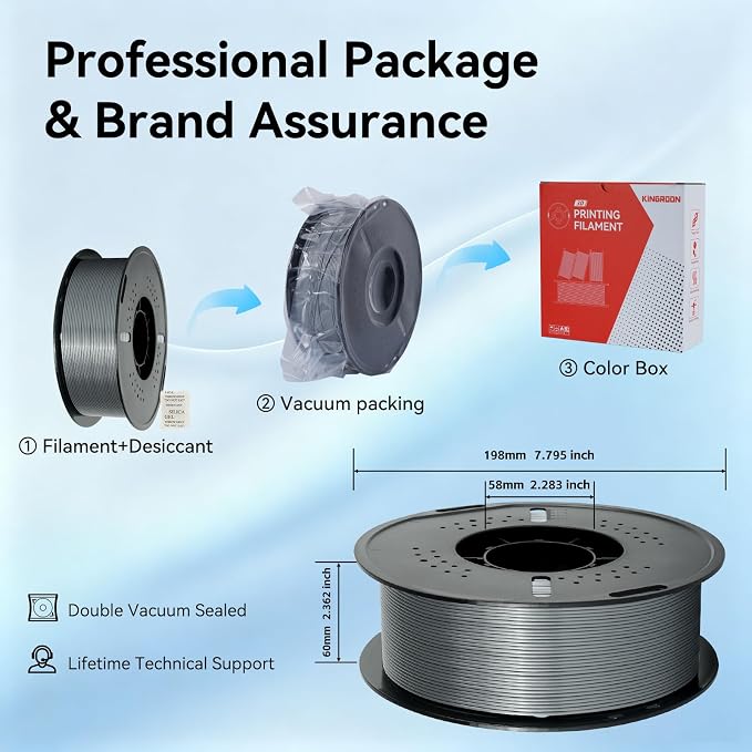 Kingroon Silk PLA 3D Printer Filament, Dimensional Accuracy +/- 0.03 mm, 1 kg Spool(2.2lbs), PLA Shiny Filament 1.75 mm (Silver)