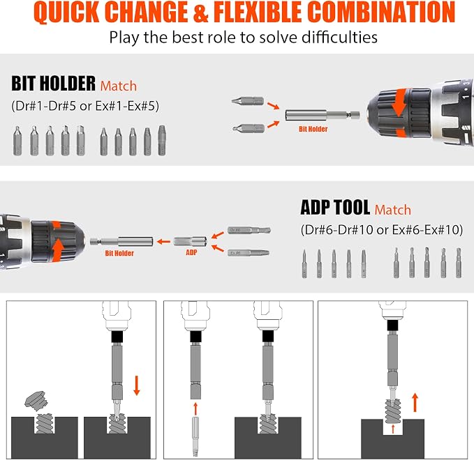 Coobeast 41Pcs Bolt Extractor Kit and Small Screw Extractor Set, Ez Out Bolt Extractor Tool with 5Pcs Compatible Adapter for Stripped Screw, Broken Nut and Damaged Bolt Remove