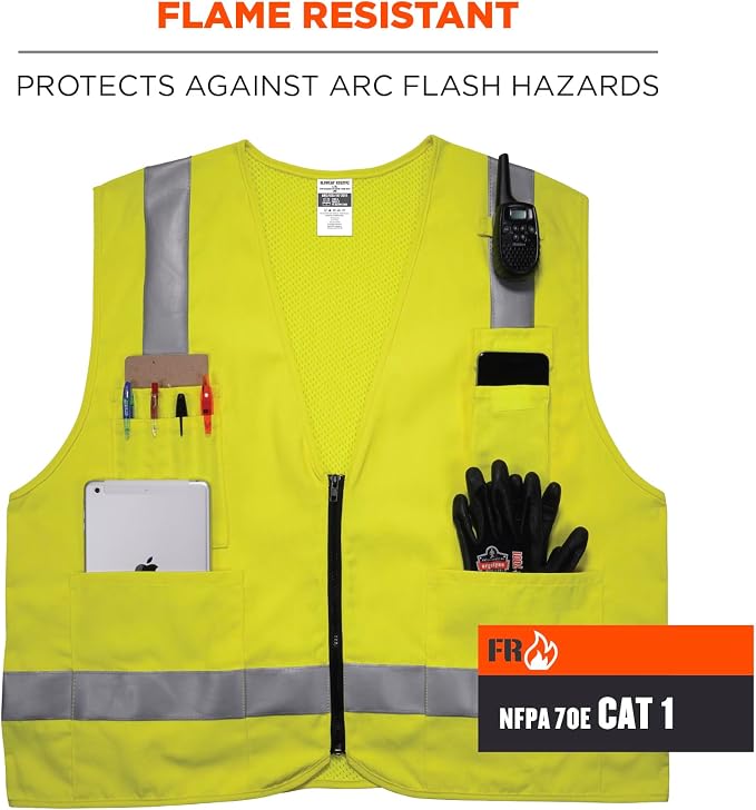 Ergodyne GloWear 8262FRZ Reflective Safety Vest, FR Flame Resistant, Solid Front, Mesh Back, Lime, 4X-Large/ 5X-Large