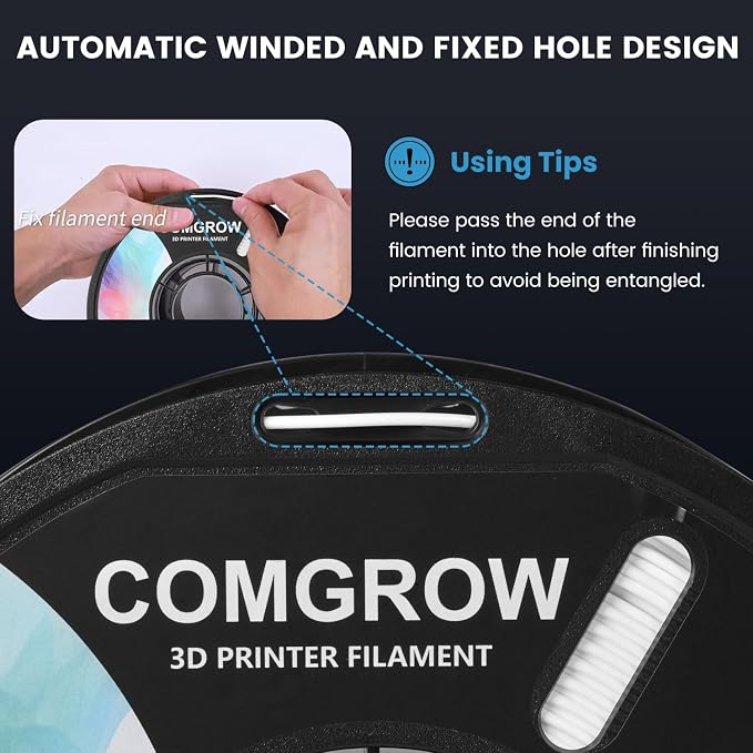 Comgrow PLA 3D Printer Filament, 3D Printer PLA Filament 1.75mm, Dimensional Accuracy +/- 0.02 mm, 1KG Spool PLA White