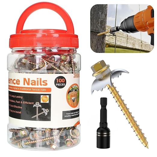 100 PCS Fence Staples–304 Stainless Steel Fence Nails for Softwood Reusable Fasteners Wire Fencing Screws for Mesh/Woven Wire, Quick Power Drill Installation – Ideal for Farms, Gardens & Outdoor Use