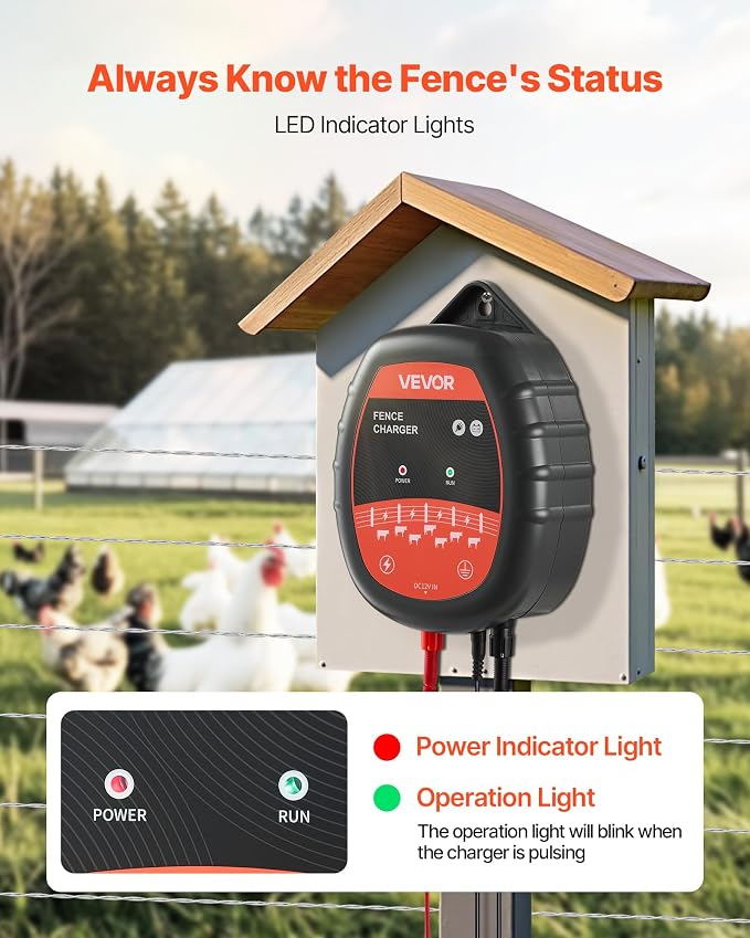 VEVOR Electric Fence Charger, 10kV 1J, AC DC Electric Fence Energizer with LED Indicator, 1.86 Miles Range, Powerful Plug-in Fences Charger, Prevents Wild Animals Intrusion for Livestock Poultry