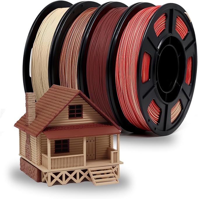 YOUSU 3D Printer Filament Bundle, Wood PLA Filament 1.75mm, Multicolor 3D Printer Filament, Add More Than 30% Real WoodFiber, Maple, Cherry, Mahogany, Bamboo,Fits for Most FDM 3D Printers,250g*4 Pack.