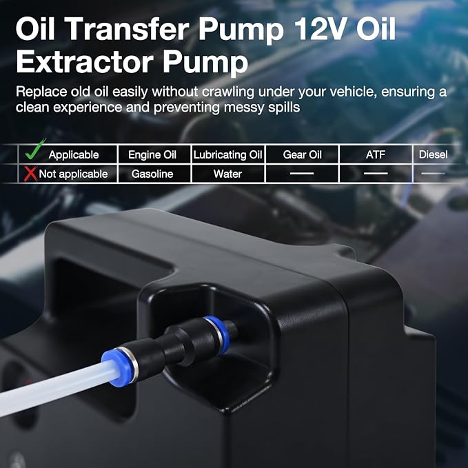 Oil Transfer Pump 12V Oil Extractor Pump for Engine Oil Change, Self-Priming Fluid Transfer Pump for Motor Oil, Gear Oil, Transmission Fluid for Boats, Automobiles, Motorcycles, ATVs, RVs, Trucks