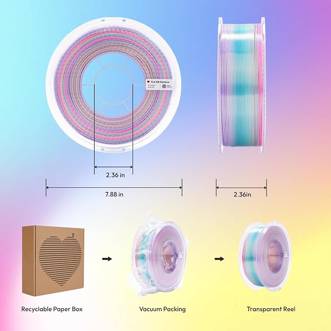 Silk Rainbow Petal PLA Filament 1.75mm, Soft Floral Gradient Multicolor 3D Printer Filament, Smooth Glossy Petal Luster Perfect for DIY Art Floral Decor