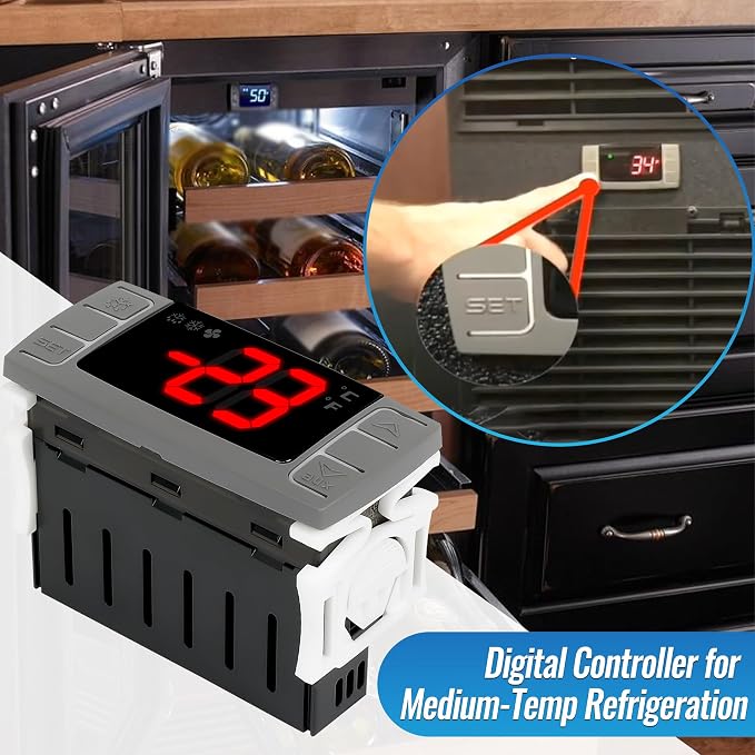 XR02CX-4N1F1 Temperature Controllers, Ideal for 120V 50-60hz Commercial Refrigerators/Freezer, Digital Thermostat with Sensor Probe & Mounting Hardware