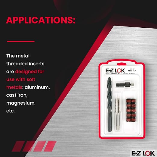 E-Z LOK EZ-650-10F Thread Repair Kit for Metal Carbon Steel Threaded Inserts M10-1.25 and Installation Tools