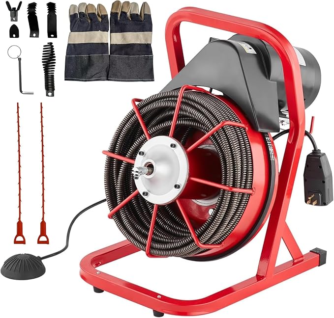 GarveeTech 75 ft x 1/2 in Drain Cleaner Machine, 400W Electric Drain Snake with 6 Cutters & Foot Switch for 1 in to 4 in Pipes, Heavy Duty Sewer Auger for Sinks, Toilets, Showers