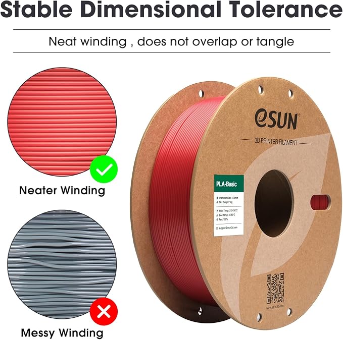 eSUN PLA Basic Filament 1.75mm, 3D Printer Filament High Speed PLA for Fast Printing, 1KG Spool (2.2 LBS) 3D Printing Filament for High Speed 3D Printers, Fire Engine Red