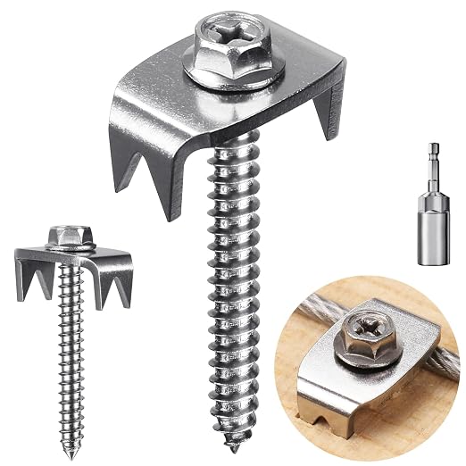 Fence Staples, Insaga 304 Stainless Steel Fence Nails for Softwood, Reusable Wire Fence Staples Screws for Mesh and Woven Fencing, 100pcs Fence Fasteners with Wire Fixer Hold Wire Firmly