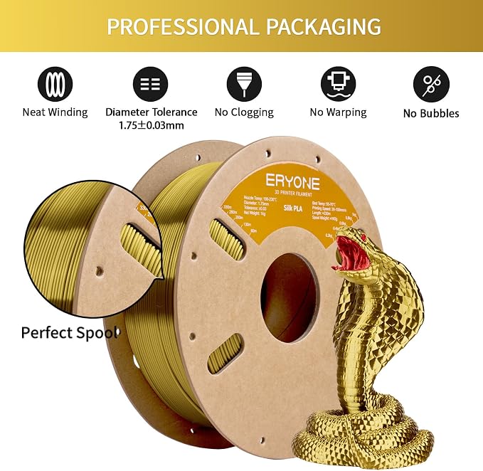 ERYONE Silk PLA Filament for 3D Printer 1.75mm +/- 0.03mm, Shiny Filament 1kg (2.1lbs)/Spool, Brass