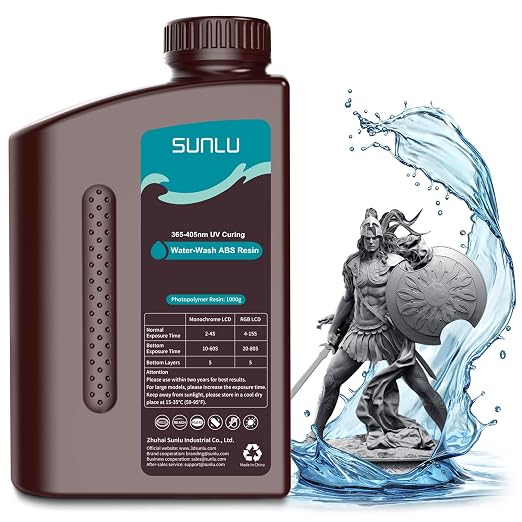 SUNLU 1000g Water-Wash ABS Resin, Combines features of ABSLIKE Resin & Water Washable Resin, Non Brittle, High Precision, Low Shrinkage, Fast Curing 3D Resin for LCD DLP SLA 3D Printers, 1KG Dark Grey