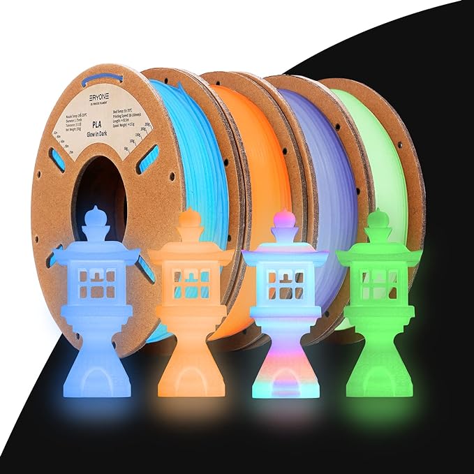 ERYONE PLA Filament 3D Printer Filament Bundle Multicolor 1.75mm +/- 0.03mm, PLA Filament 250g Spool, 4 Rolls, Glow in the Dark Pla 1