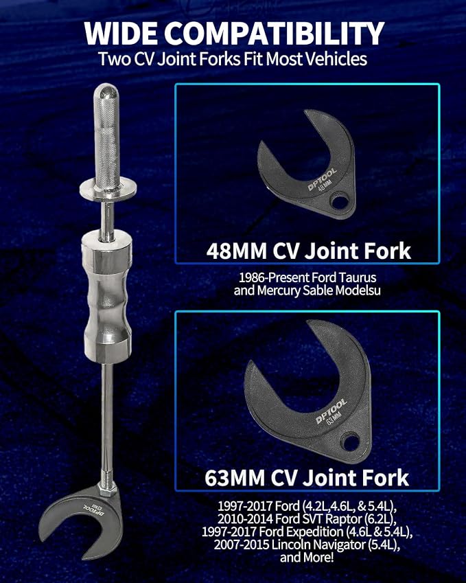 DPTOOL Inner CV Joint Puller Slide Hammer Front Wheel Drive Axle Half Shaft Removal Tool Kit Heavy Duty 10 Pounds Slide Hammer 63mm 48mm CV Joint Fork Adapter Attachments with Ball Joint Removal Tool