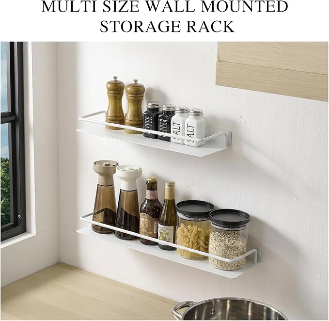 RFOUO 20 Inch White Metal Wall Shelf with Guard Rail, Long Wall Mounted Bathroom Shelf, Aluminum Floating-Style Display Shelf for Kitchen Bedroom Decor Storage Organizer, 1 Pack