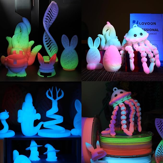 LOVOON 3D Printer Filament Luminous Glow Rainbow PLA,Magic irradiative 3D PLA Filament 1.75mm, for Halloween and Christmas Decorations, Glow-Rainbow 6,1KG(2.2lbs)/Spool
