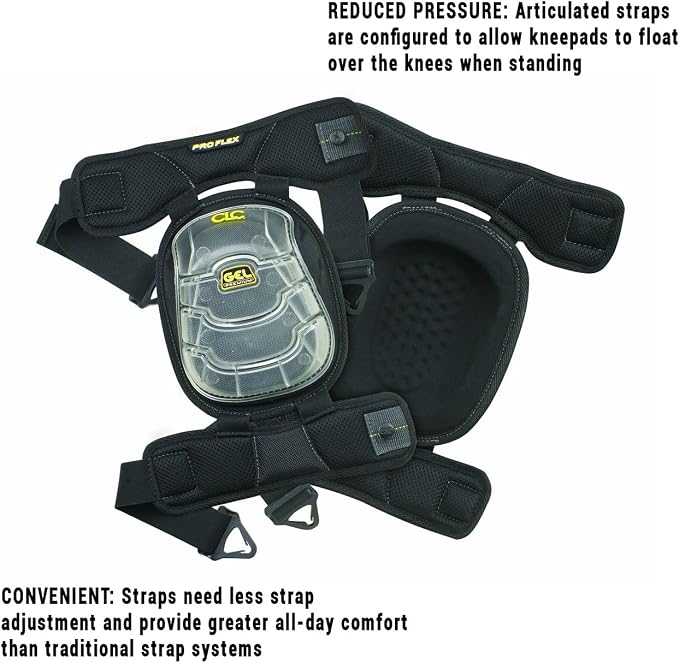 CLC Custom Leathercraft 378 Gel-Tek Stabili-Cap Multi-Surface Articulated Kneepads, Black
