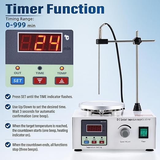 85-2 Lab Magnetic Stirrer Hot Plate 110V, Digital Temp Display, Stainless Steel Probe, 2600 RPM Lab Stirring System with Stir Bar & Support Stand for Laboratory Use 3000 mL Capacity