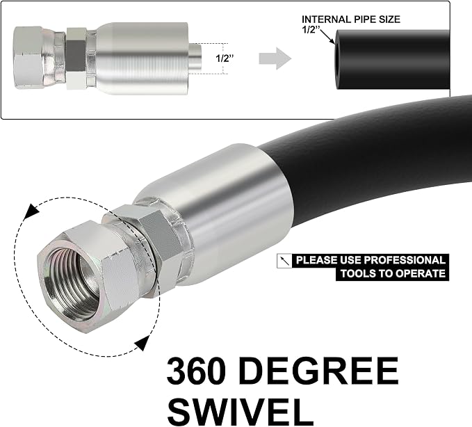 1/2’’ ID Hose x 1/2’’ JIC 37 Degree Flare Swivel Hydraulic Hose Fittings End, 10PCS Set for Single Wire Hydraulic Hose