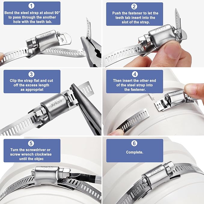 Hose Clamps- Stainless Steel Hose Clamp DIY 50FT Metal Strap + 24 Stronger Fasteners Large Adjustable Worm Gear Clamps for Fuel Line, Plumbing, Automotive, Mechanical, Pipe, Tube,Garden,Duct