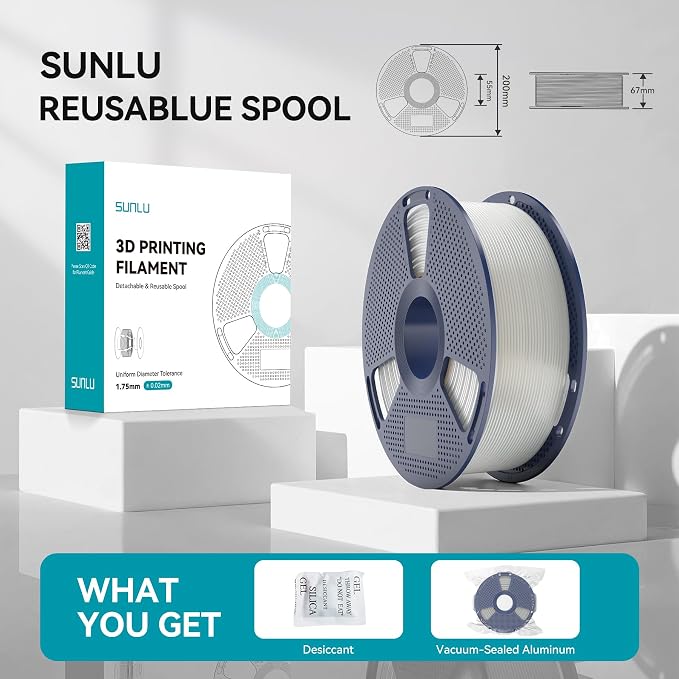 SUNLU PP Filament,1.75mm Polypropylene 3D Printer Filament, Ultra Tough and Lightweight PP+/-0.03mm, 800g/Spool, Natural White