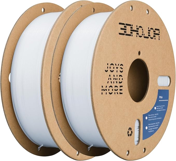 3DHoJor PLA Filament 1.75mm,3D Printing Filament,1kg*2 Cardboard Spool, Fit Most FDM 3D Printer,Dimensional Accuracy +/- 0.03 mm,Vacuum Packaging-2Pack Cold White