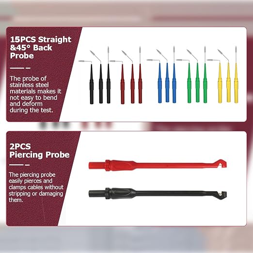 Multimeter Test Leads Kit 114PCS Multimeter Leads Kit Multi Function Electrical Back Probe Kit Efficient Automotive Circuit Test Leads Kit Relay Wire Terminal Test Diagnostic Tool with Alligator Clips