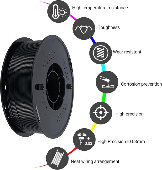 Kingroon PA6 Nylon 3D Printer Filament 1.75mm, 1kg Black Filament, High Strength Filament for Engineering Parts, Dimensional Accuracy +/- 0.03mm