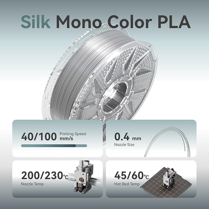 Chitu Systems Conjure Silk Silver PLA 3D Printer Filament 1.75mm,Metal-Like Shiny Consumables 1kg (2.2lbs) 1 Spool, Dimensional Accuracy +/- 0.02 mm