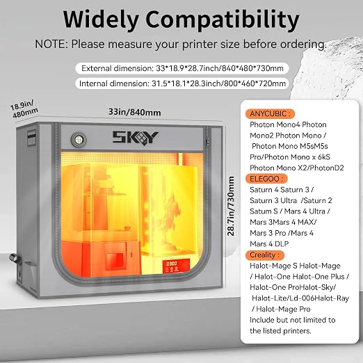 SKOUPHY Double Space Resin 3D Enclosure with Ventilation Kit LED Light, 3D Printer Vented Enclosure Tent Cover Iron Frame Eliminate Odors Isolate Noise for LCD Resin UV 3D Printer 33*18.9*28.7inch